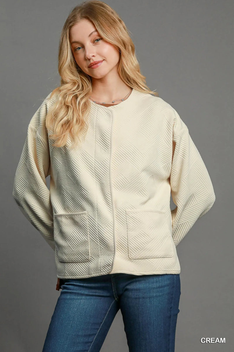 Textured Jacquard Buttoned Jacket with Pockets Secondary image