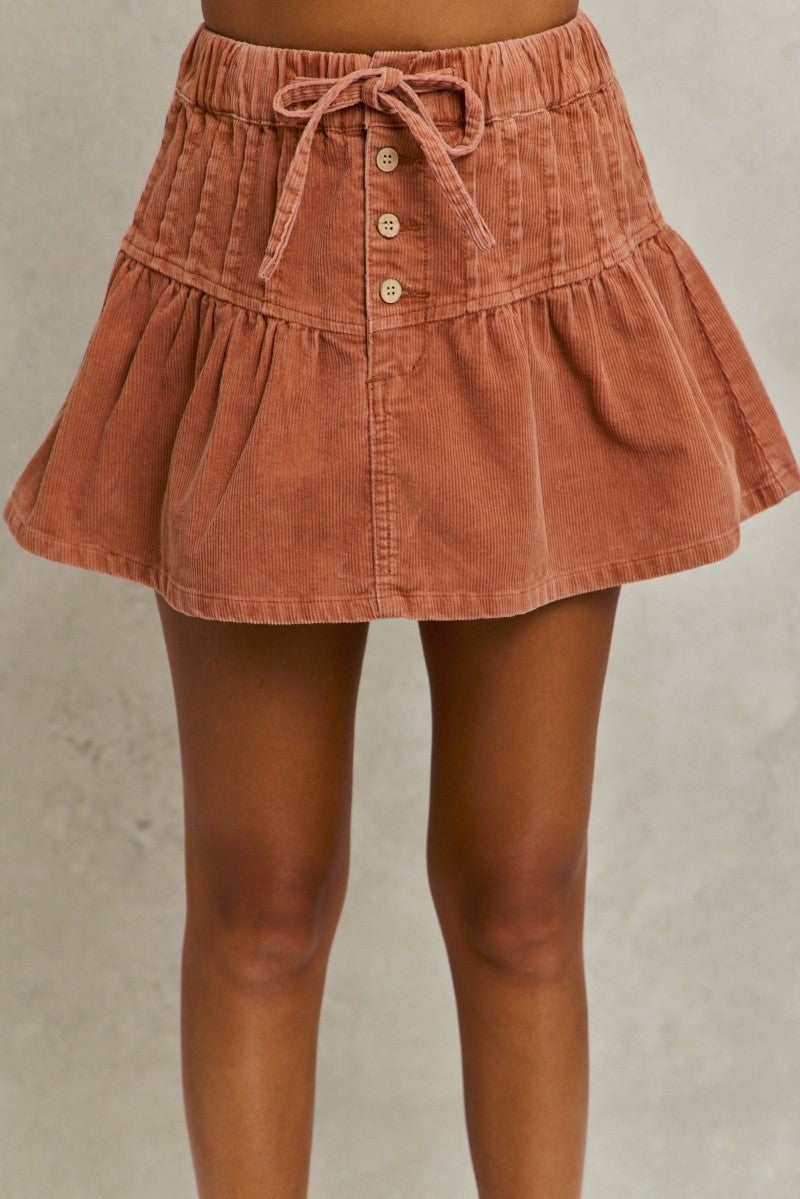 Pintucked Corduroy Mini Flared Skirt Secondary image