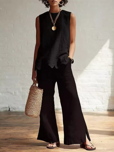 Scalloped Hem Sleeveless Tank Top with Buttons