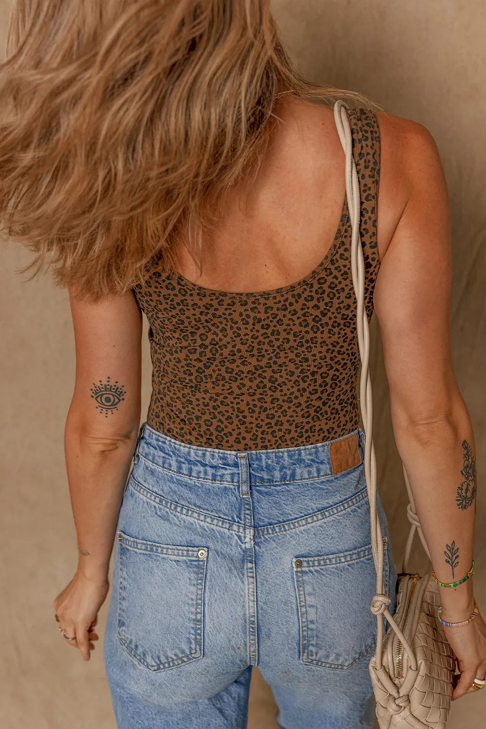 Leopard Print Scoop Neck Wide Strap Bodysuit Secondary image
