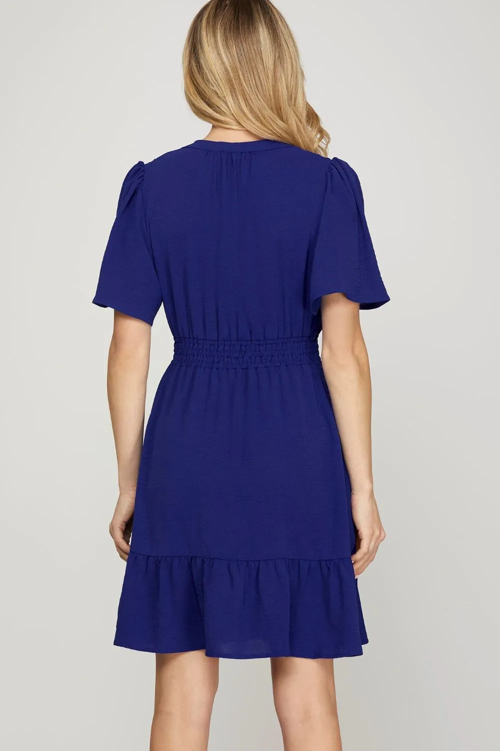 She + Sky Ruffled Hem Notched Flutter Sleeve Mini Dress Secondary image