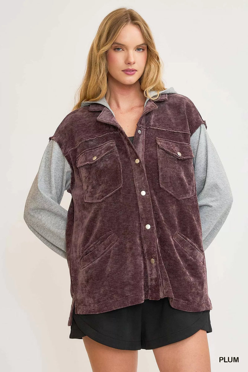 Contrast Hooded Chenille Jacket with Pockets Main image