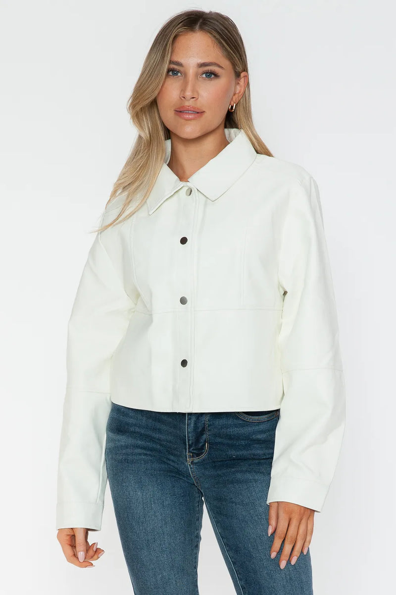 Snap-Down Long Sleeve PU Leather Jacket Secondary image