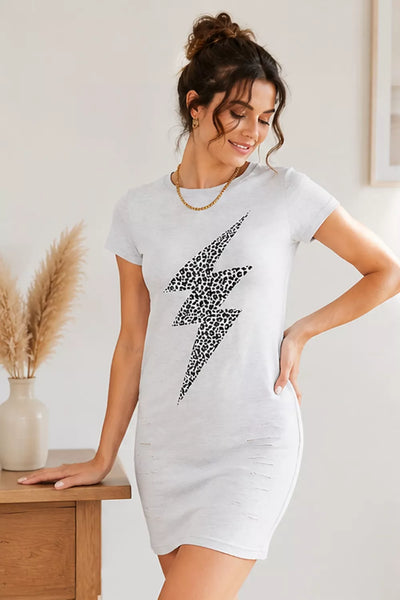 Double Take Leopard Lightning Graphic Tee Dress