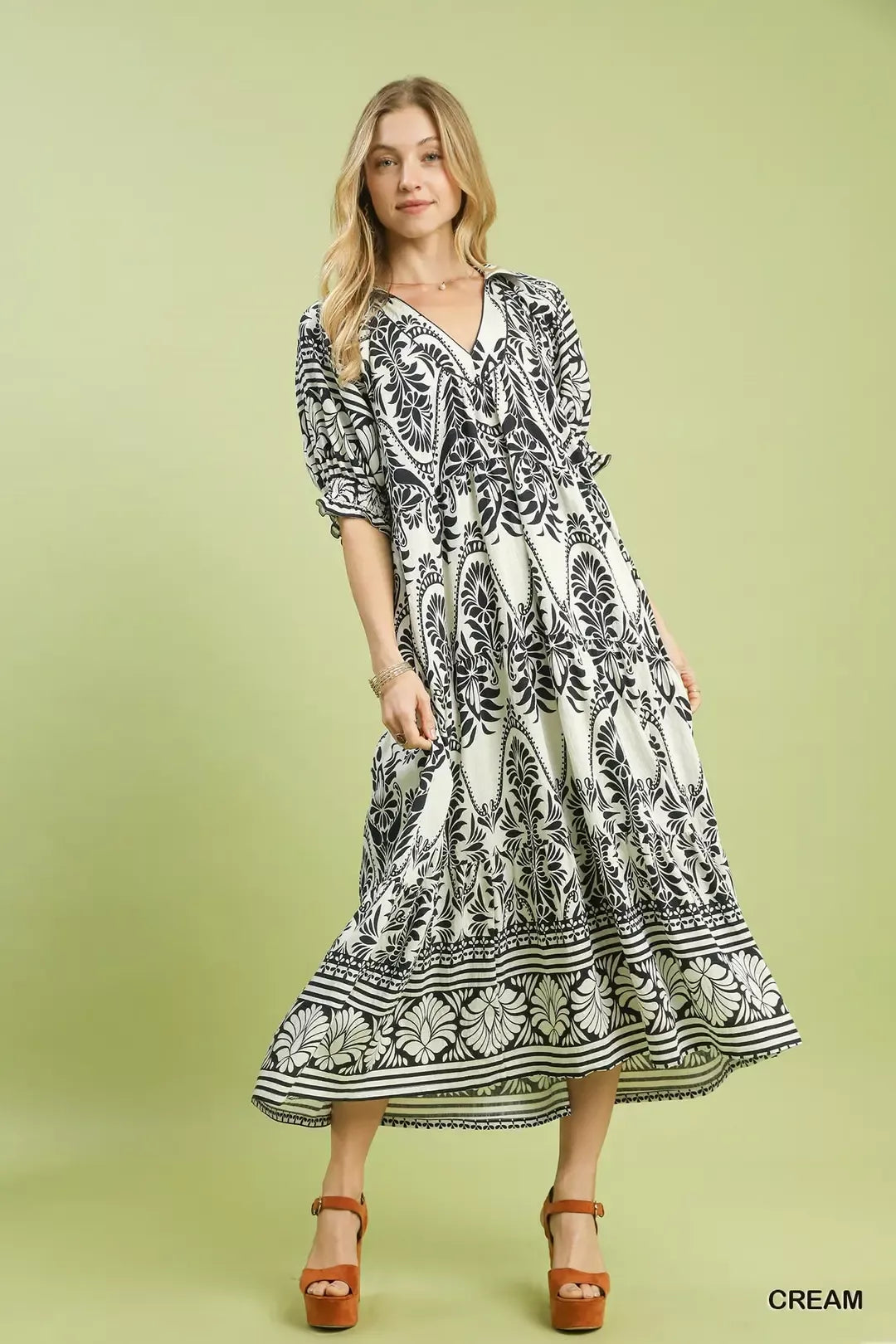 Umgee Two Tone Border Print Midi Dress Secondary image