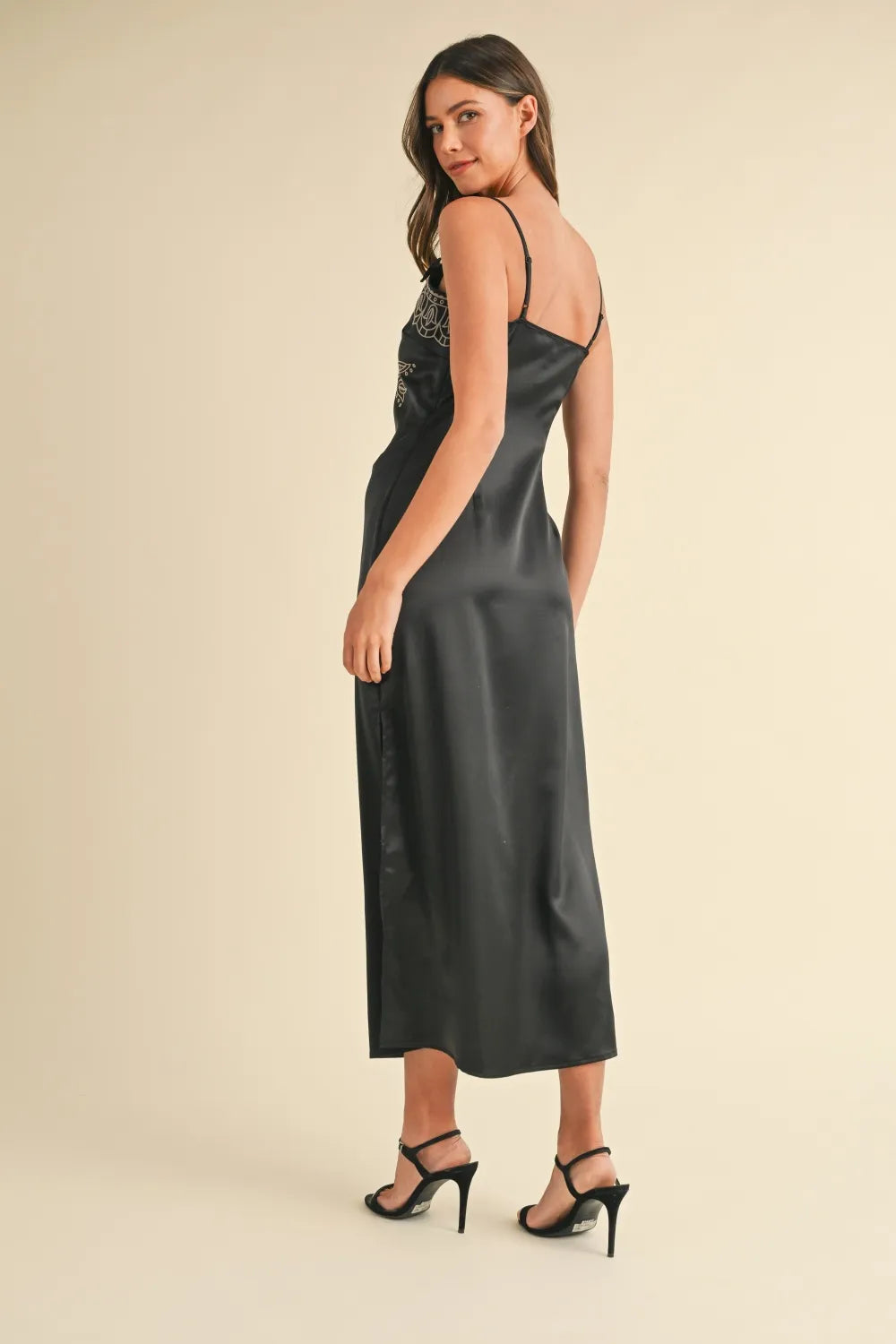 Mable Embroidered Cami Satin Midi Slit Dress Secondary image