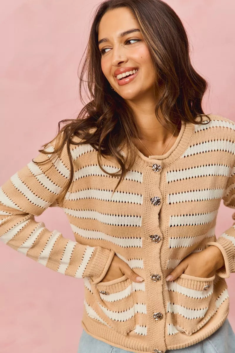 Stripe Long Sleeve Button Sweater Cardigan Secondary image
