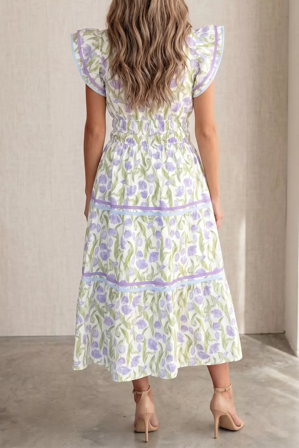 Floral Contrast Trim Midi Dress Secondary image