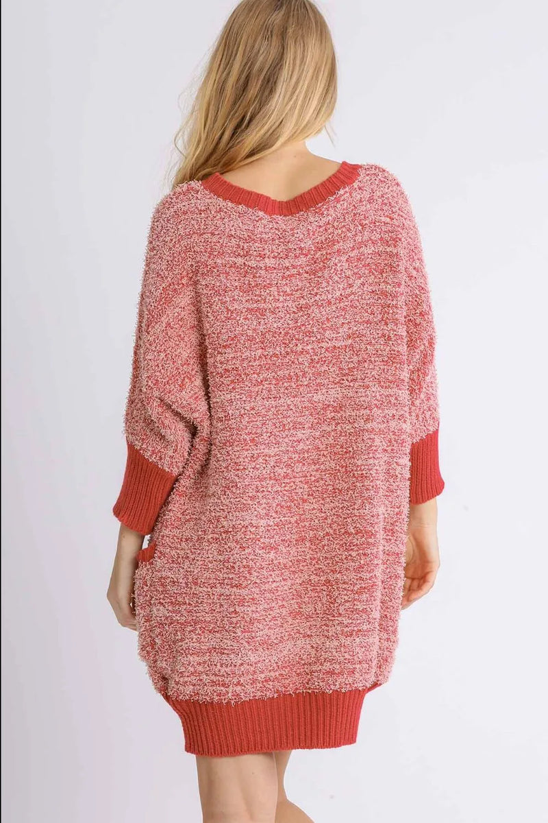 Cozy Ribbed Hem Sweater Dress with Pockets and 3/4 Sleeves Secondary image