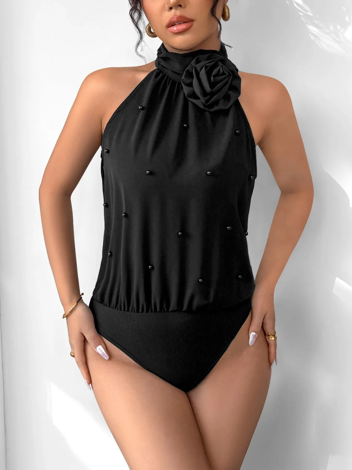 3D Flower Grecian Neck Bodysuit Polyester Secondary image