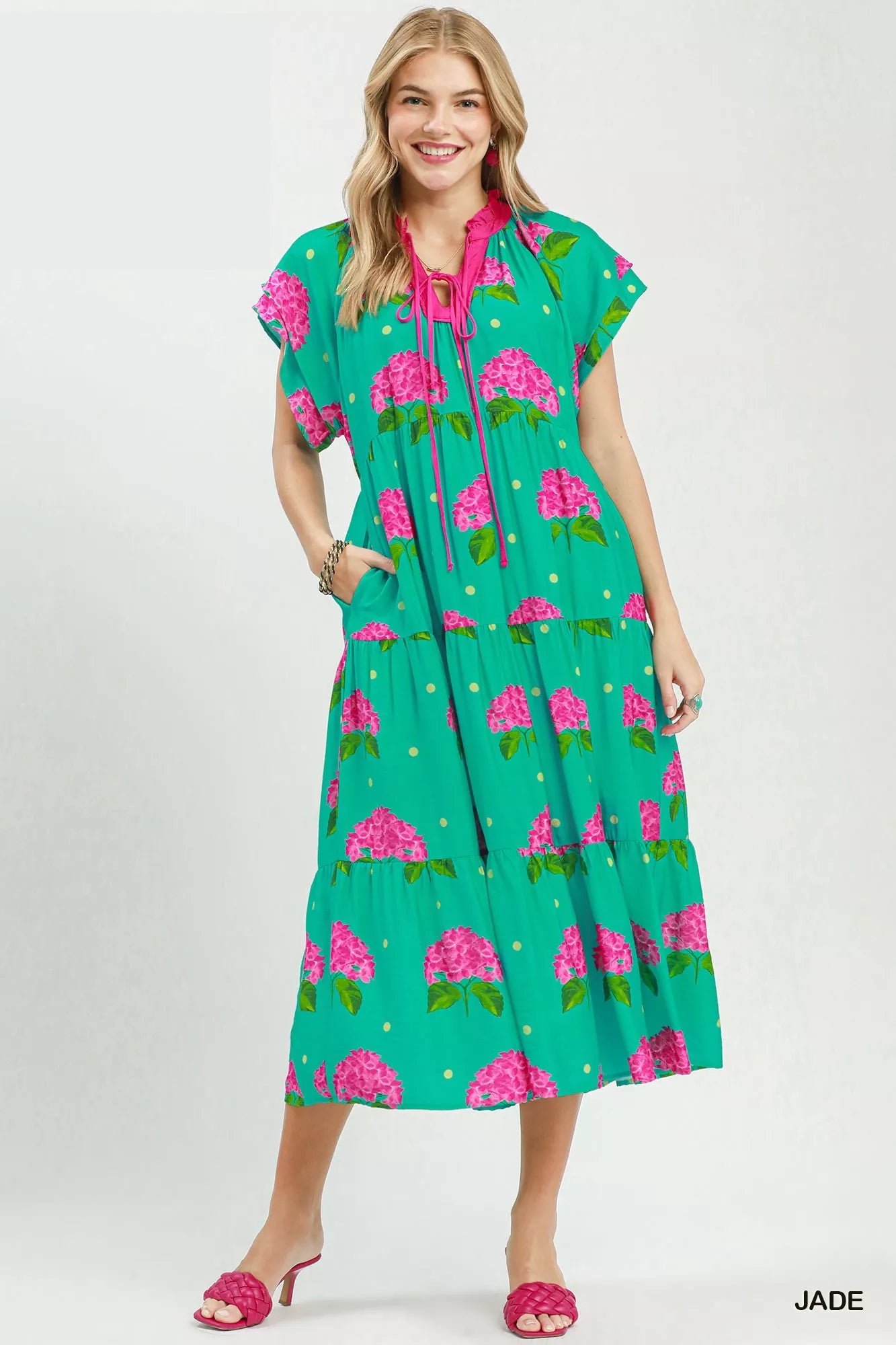 Umgee Hydrangea Print Tiered Midi Dress Secondary image