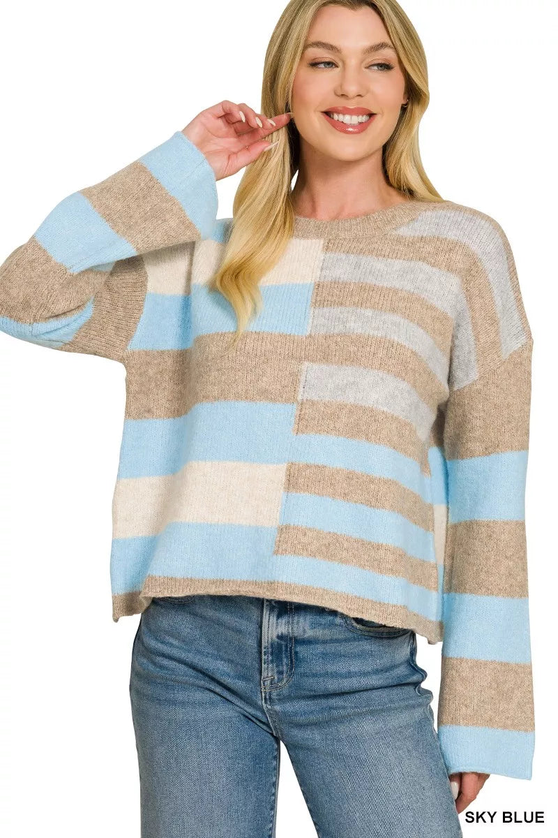 Lightweight Wool Blend Color Block Sweater Secondary image