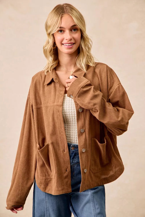 Corduroy Relaxed Fit Shacket with Back Pleat