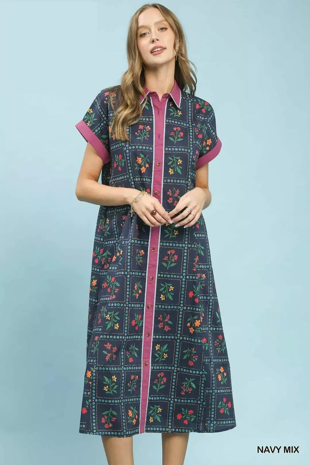 Umgee Mix Floral Button-Front Midi Dress Secondary image