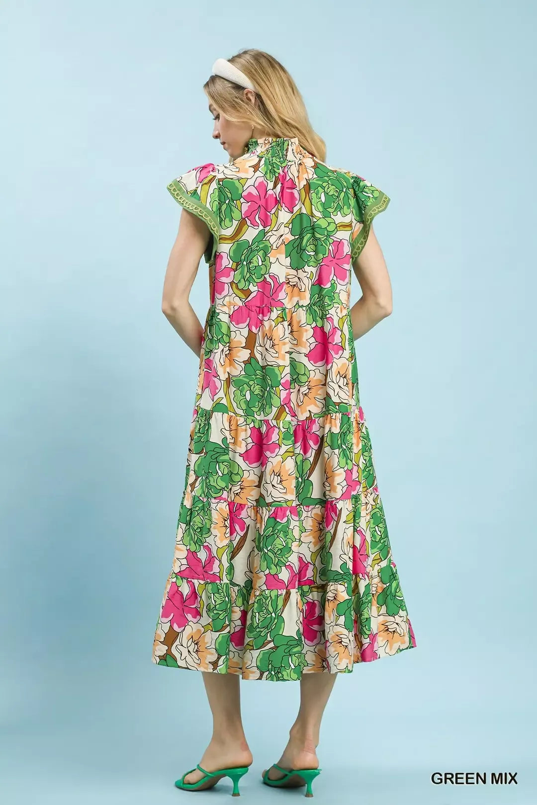 Umgee Bold Floral Tiered Midi Dress Secondary image