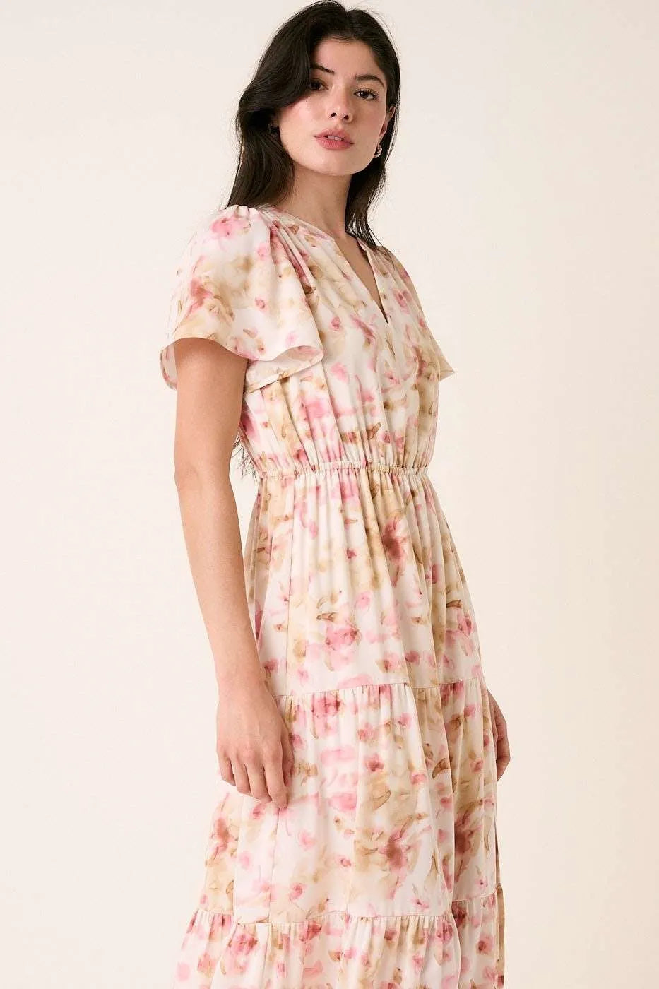 Flower Print Flutter Sleeve Maxi Dress Secondary image