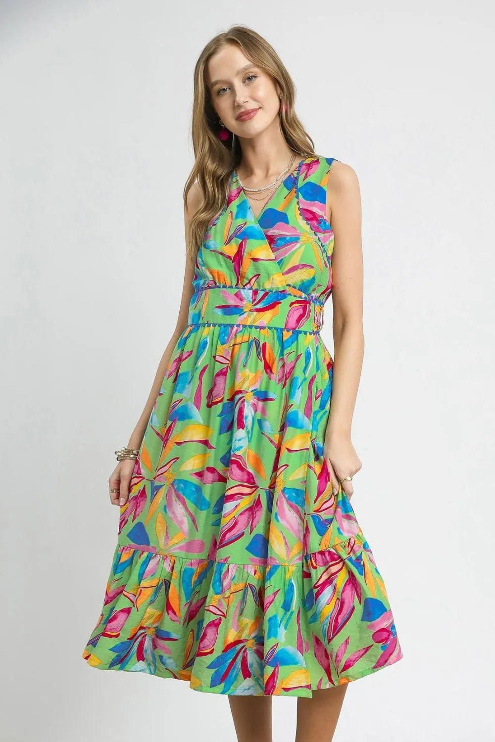 Umgee Ruffled Hem Printed Sleeveless Midi Dress Secondary image