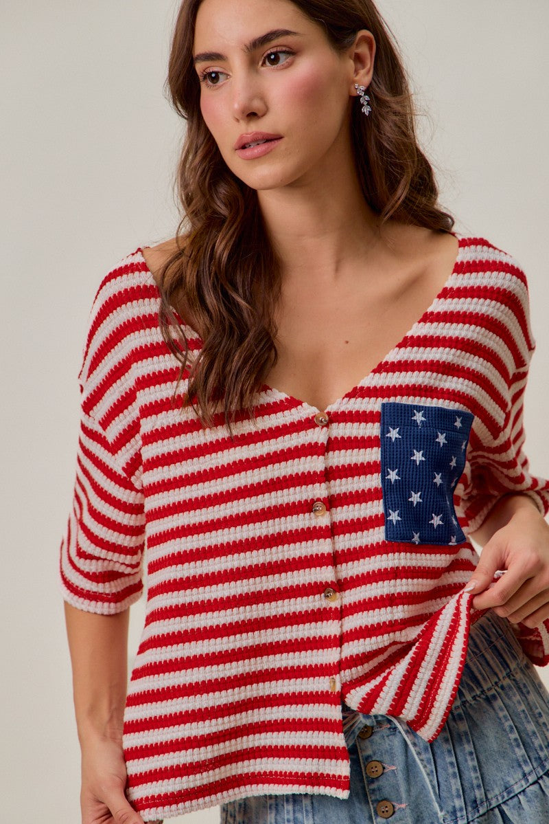 Stripe Waffle Knit Fourth of July Cardigan Top Main image
