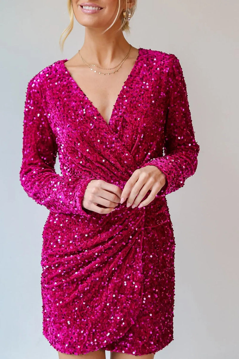 Sequin Surplice Long Sleeve Mini Dress Main image