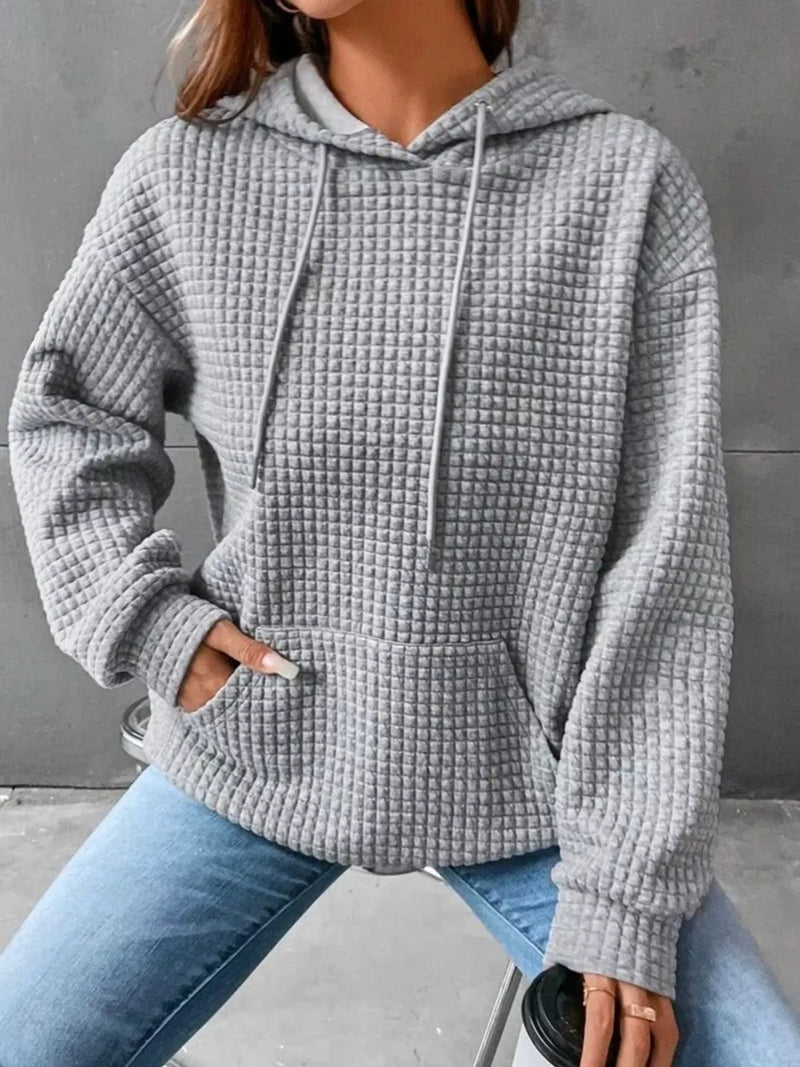 Textured Kangaroo Pocket Hoodie with Drawstring and Pocket Detail Secondary image