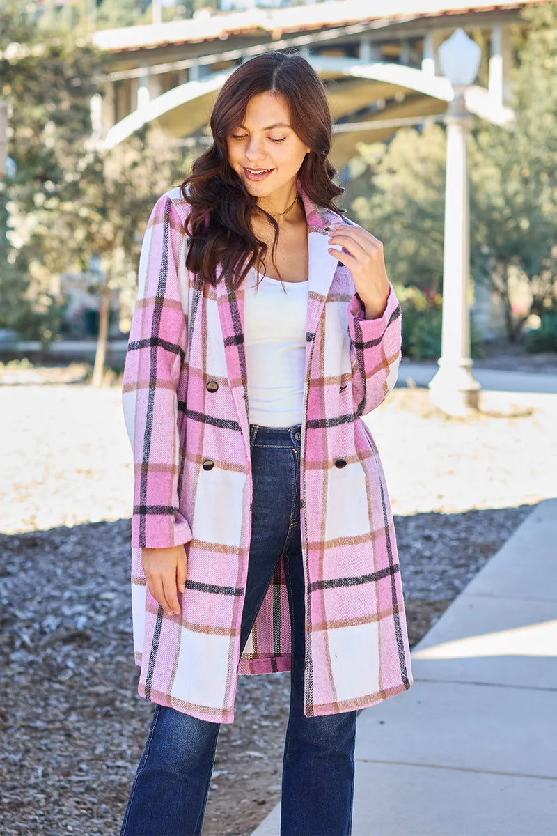 Plaid Button-Up Lapel Collar Coat Main image