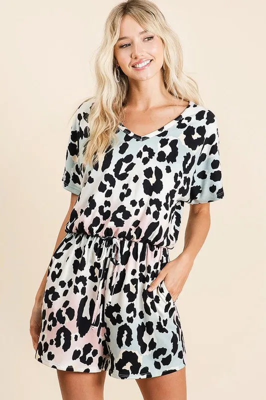 BiBi Gradation Leopard Soft Knit V-neck Romper Secondary image