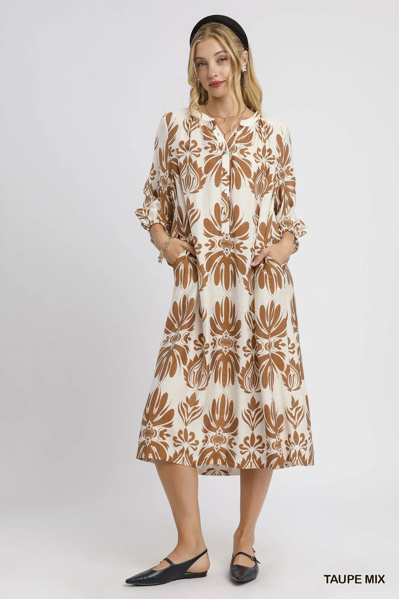 Mix Abstract Floral Print Midi Dress Secondary image
