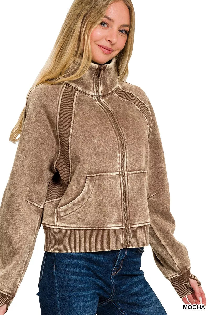 Acid Wash Zip-Up Fleece Jacket Secondary image