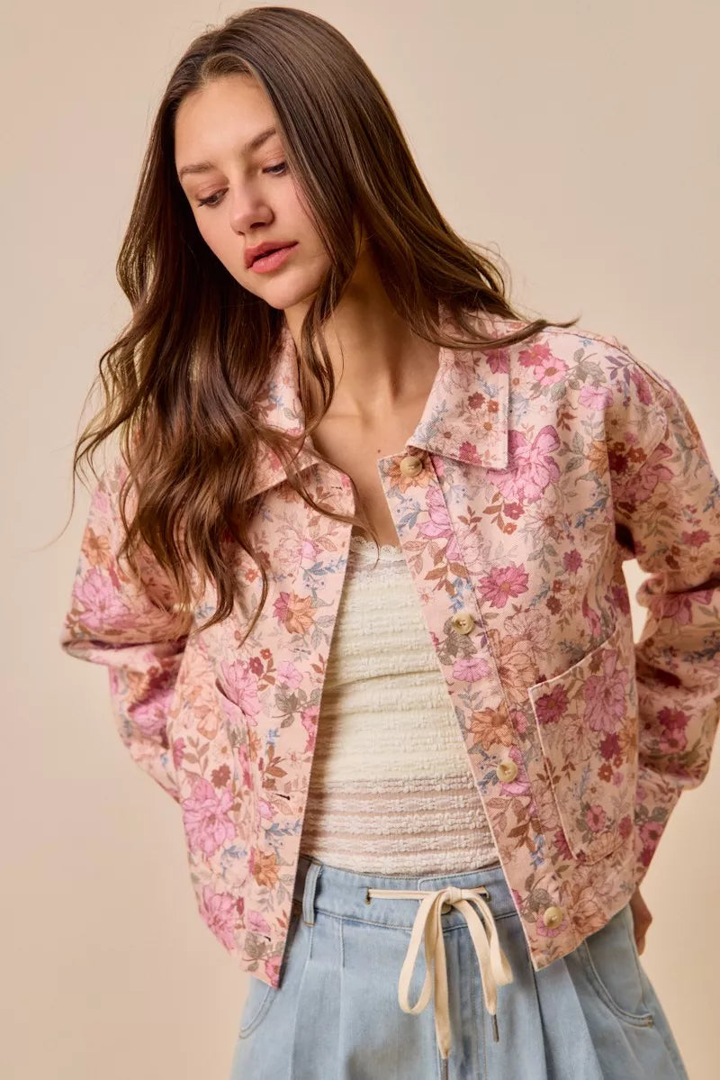 Floral Print Cotton Twill Button-Down Barn Jacket Secondary image