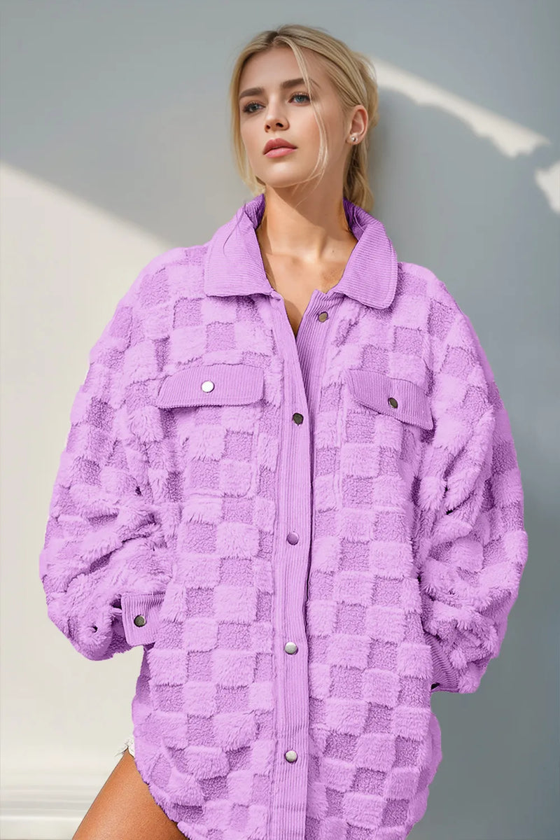 Fuzzy Checkered Button-Up Shacket Main image