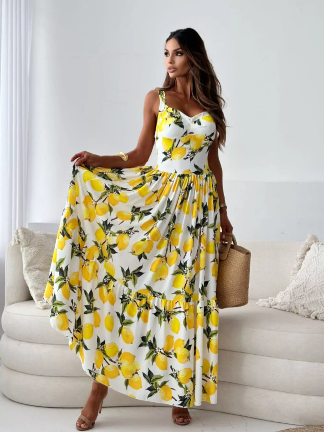 Lemon Print Tiered Spaghetti Strap Maxi Dress Secondary image