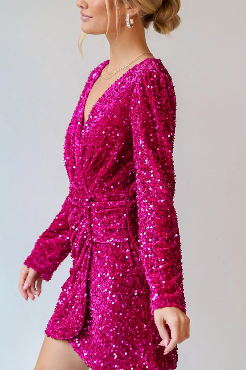 Sequin Surplice Long Sleeve Mini Dress Secondary image