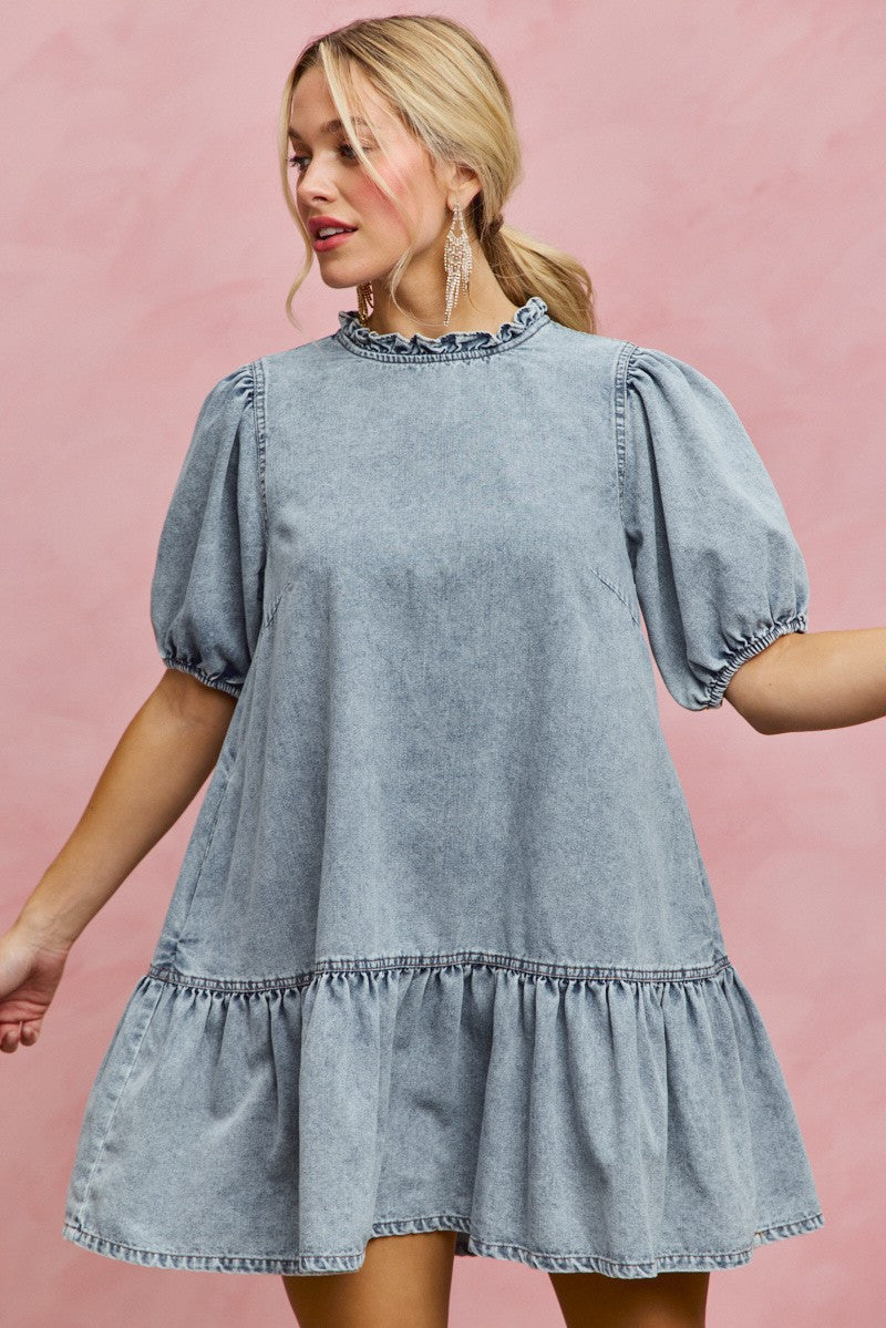 SO ME Denim Mini Tiered Dress Secondary image