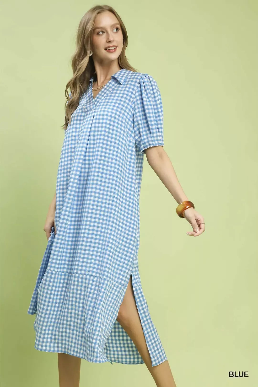 Umgee Gingham Midi Dress with Side Pockets Secondary image