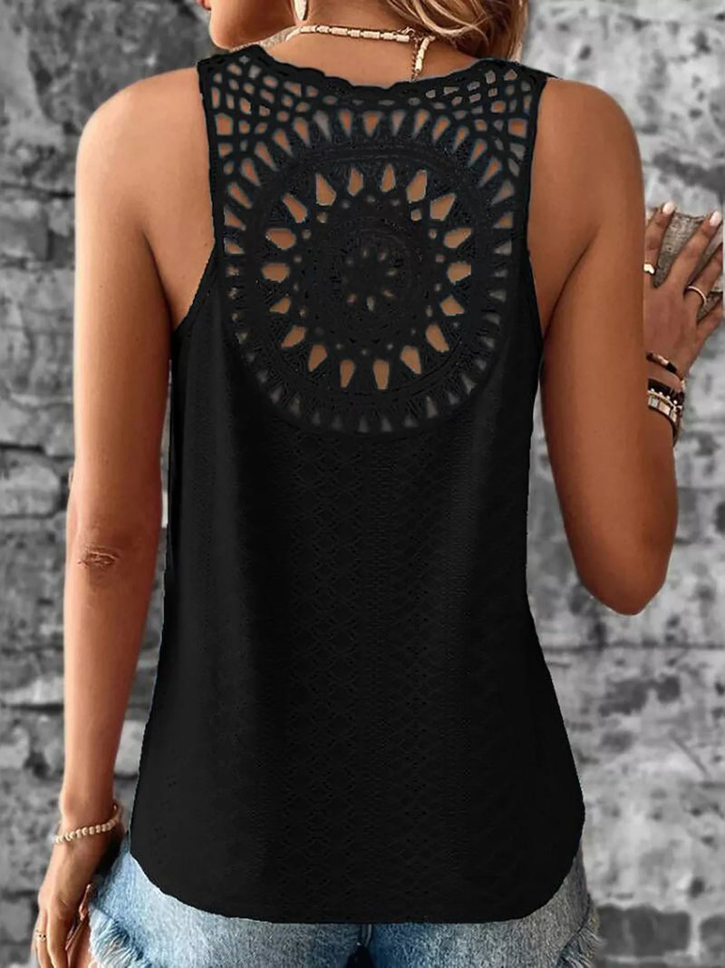 Eyelet Lace Trim V-Neck Tank Top Polyester Secondary image