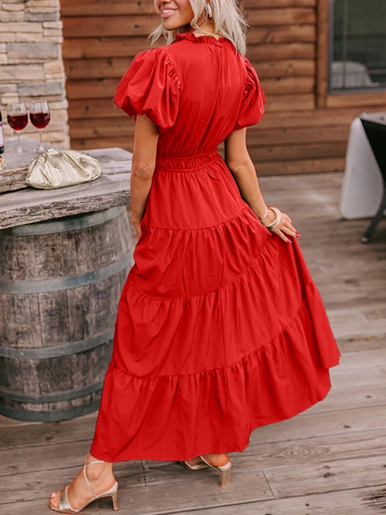 Puff Sleeve Tiered Maxi Dress Secondary image