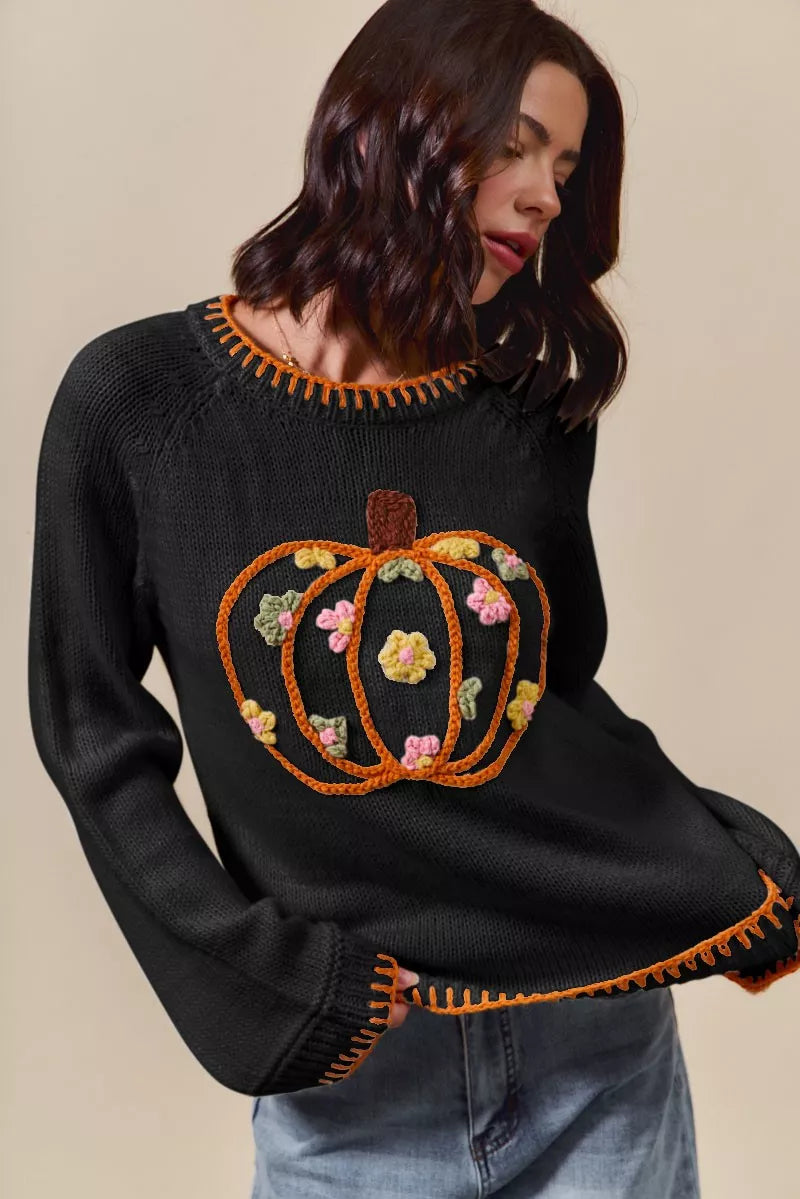 Pumpkin Floral Embroidered Thanksgiving Sweater Main image