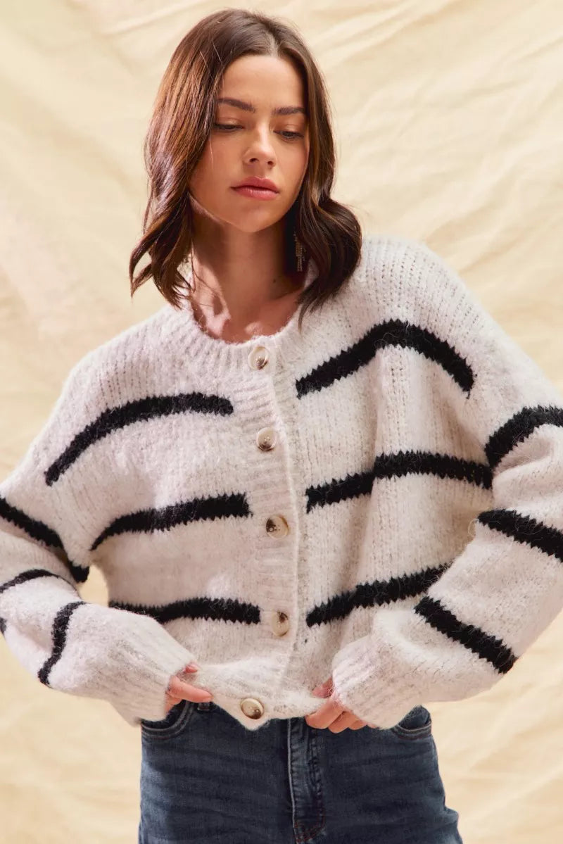 Stripe Soft Touch Button Cozy Sweater Cardigan Secondary image
