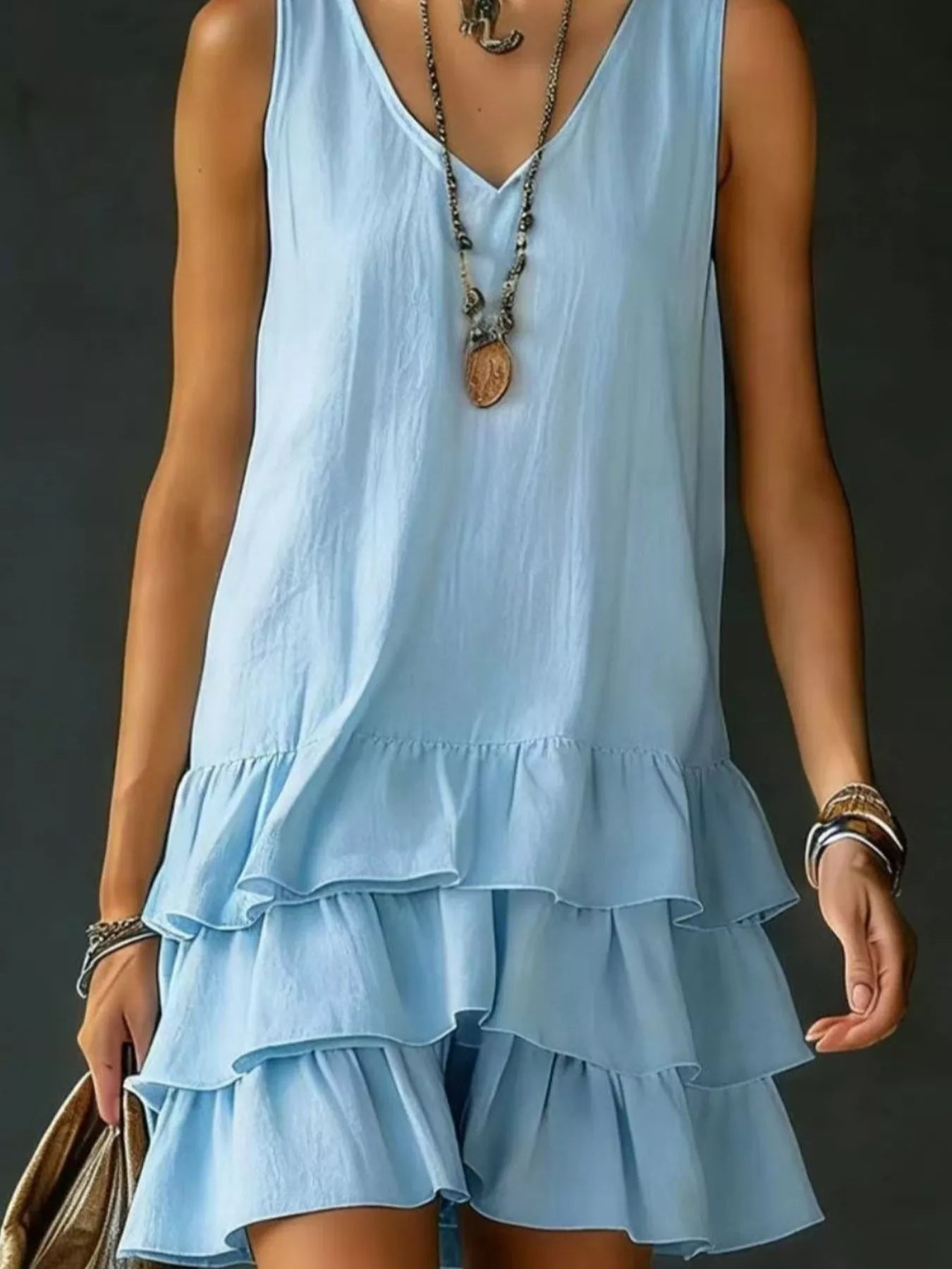 Ruffled Hem V-Neck Dress Secondary image