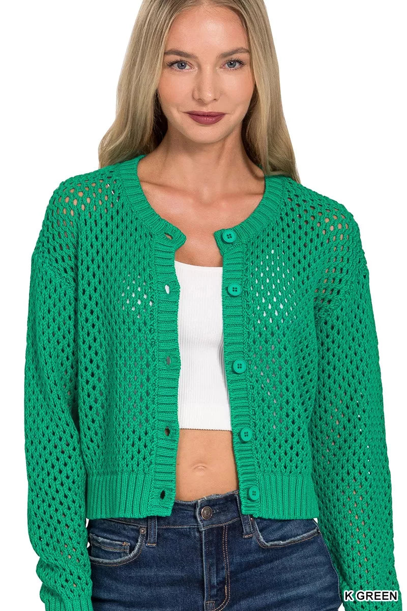 Button Down Lightweight Crochet Cardigan Sweater Main image