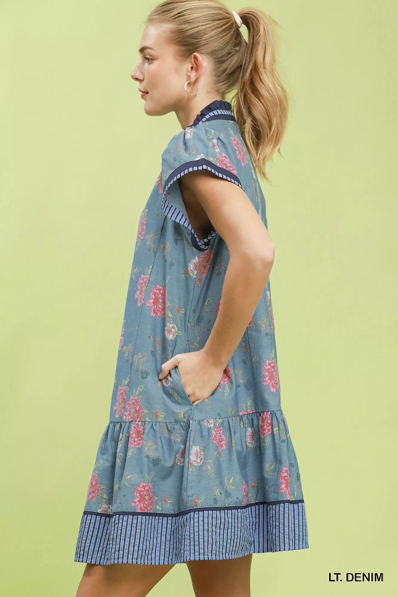 Umgee Floral Contrast Trim Mini Dress Secondary image