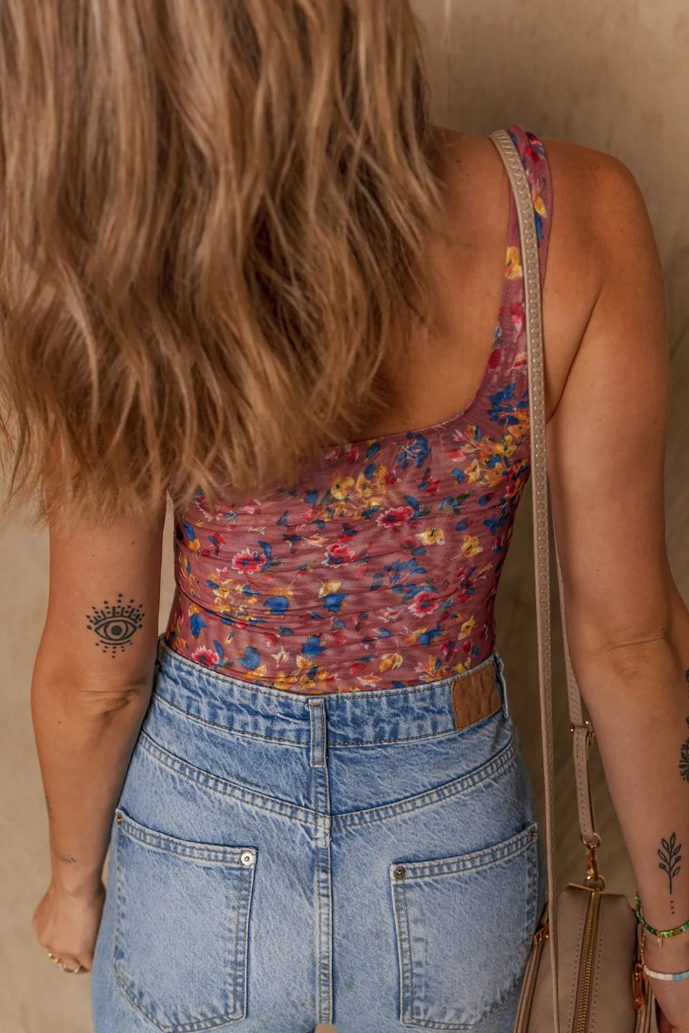 Floral Scoop Neck Wide Strap Mesh Bodysuit Secondary image