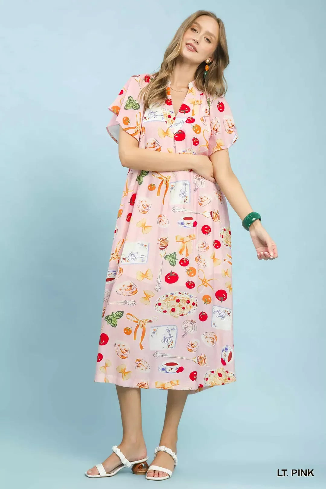 Umgee Abstract Print Flutter Sleeve Midi Dress Secondary image