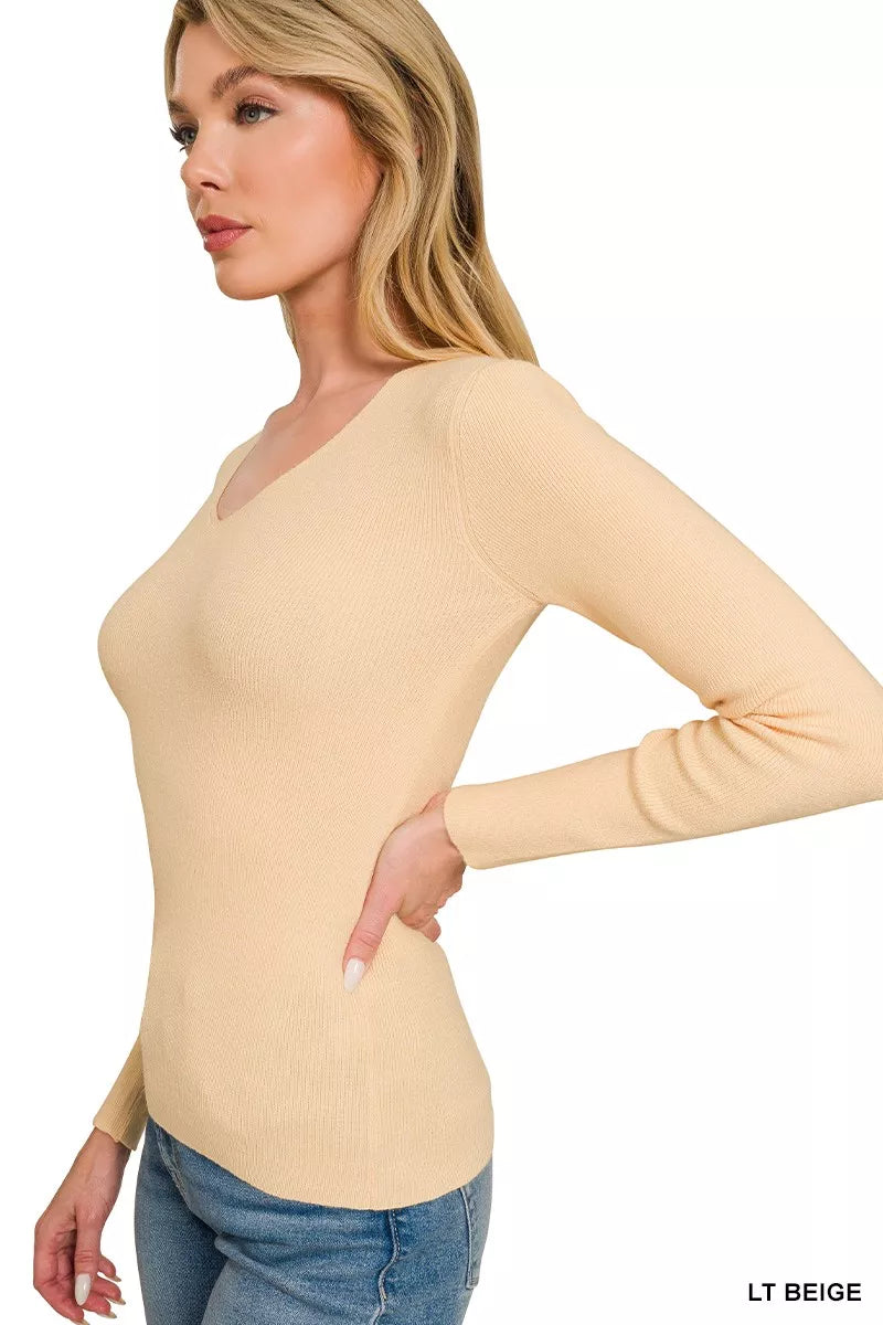 Viscose Fitted V-Neck Sweater Secondary image
