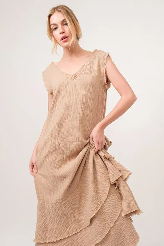 Washed Fringe Detail Tiered Dress Secondary image