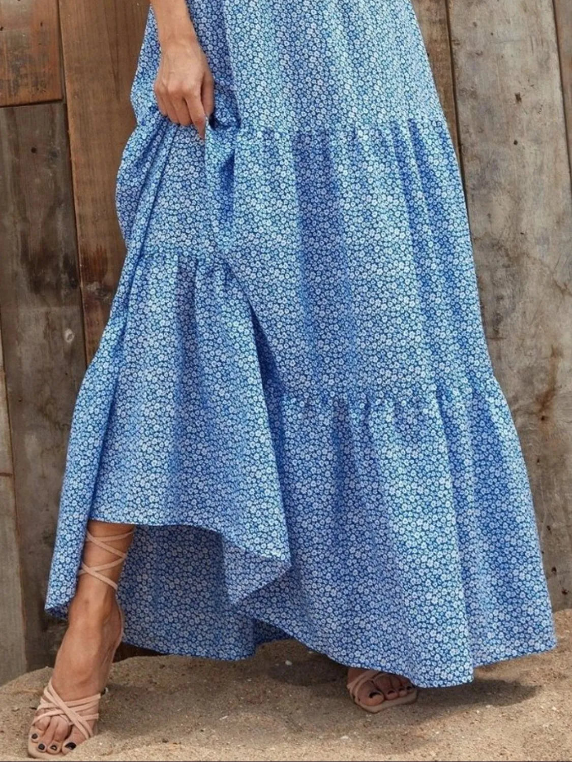 V-Neck Ruffled Cap Sleeve Maxi Dress Secondary image