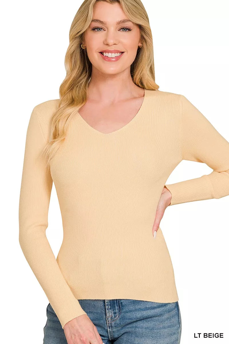 Viscose Fitted V-Neck Sweater Main image