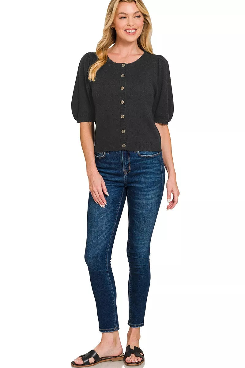 Puff Sleeve Wool Sweater Cardigan Secondary image