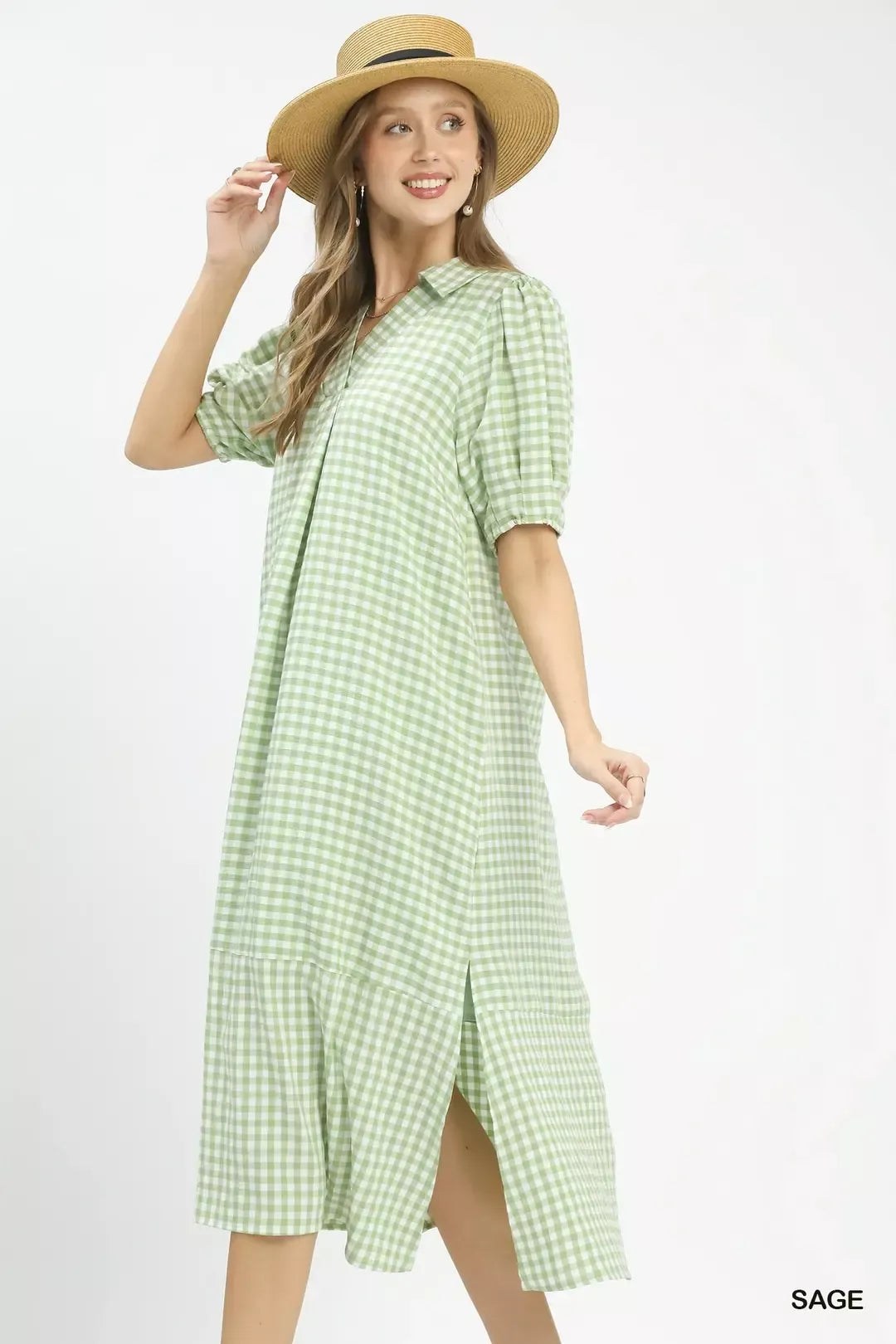 Umgee Gingham Midi Dress with Side Pockets Secondary image