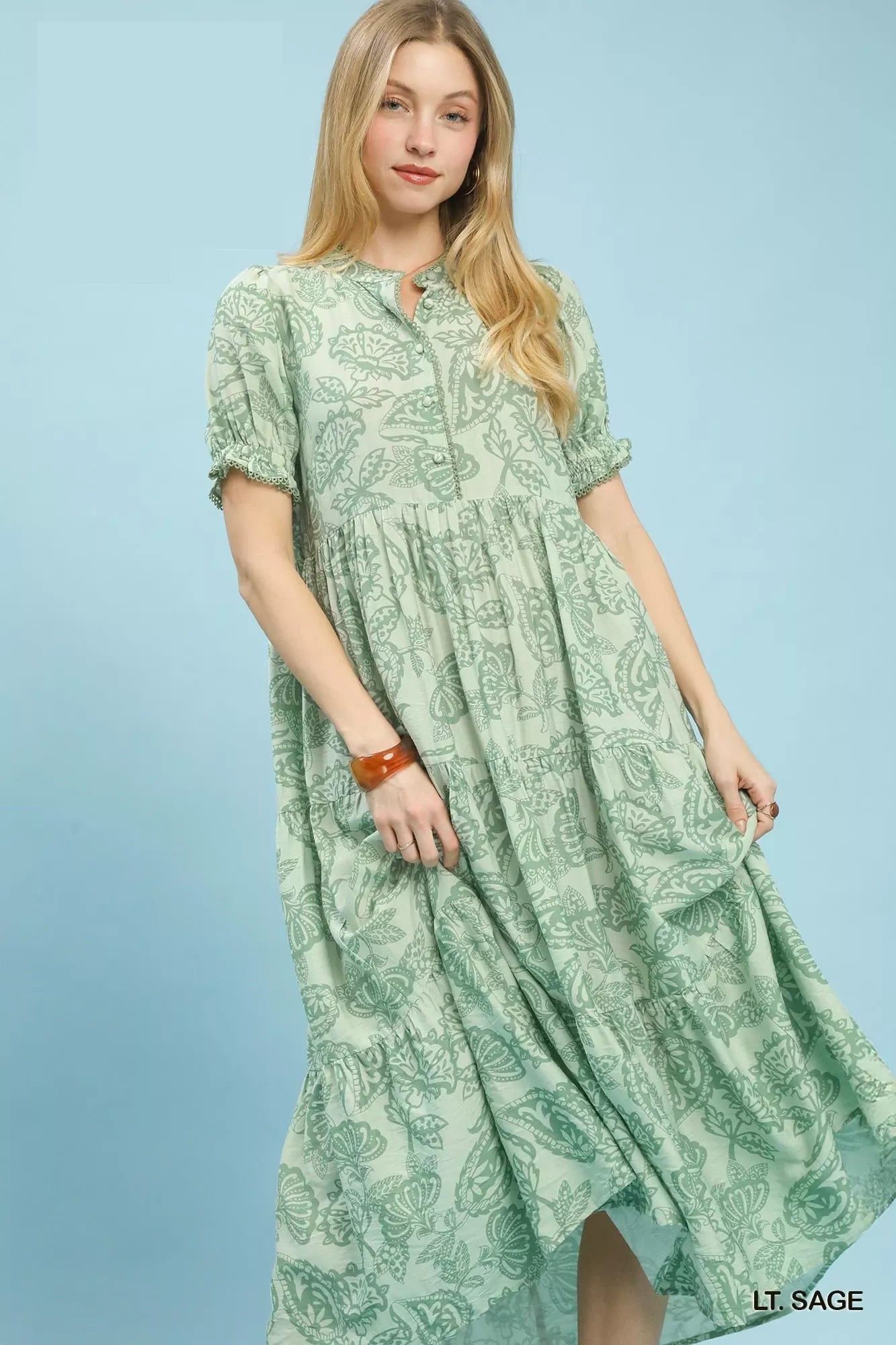 Umgee Paisley Print Tiered Midi Dress Secondary image